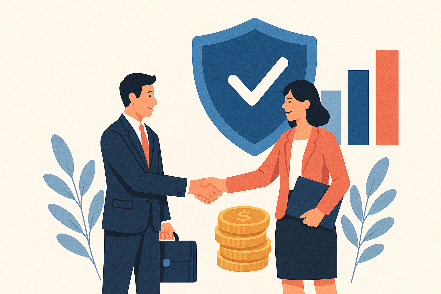 nsurance professionals negotiating and shaking hands to finalize a successful client agreement during training.