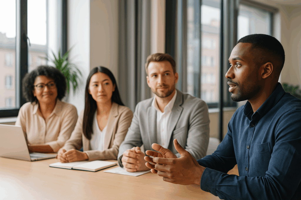A group of Filipino professionals collaborating in a modern office setting, symbolizing teamwork, learning culture, and organizational development.