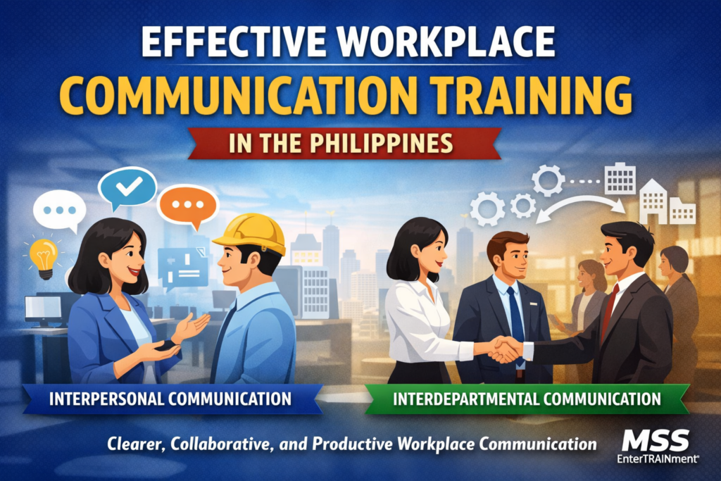 Effective Workplace Communication Training in the Philippines showing employees practicing interpersonal and interdepartmental communication in a professional work setting