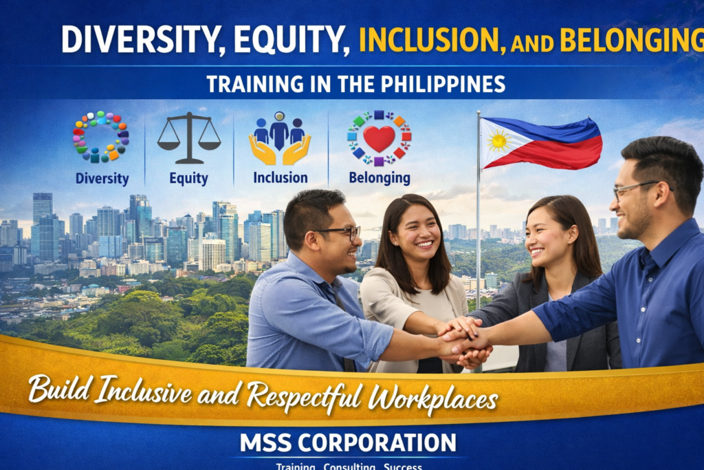 Diversity, Equity, Inclusion, and Belonging (DEIB) training in the Philippines featuring diverse professionals collaborating in an inclusive workplace environment by MSS Corporation