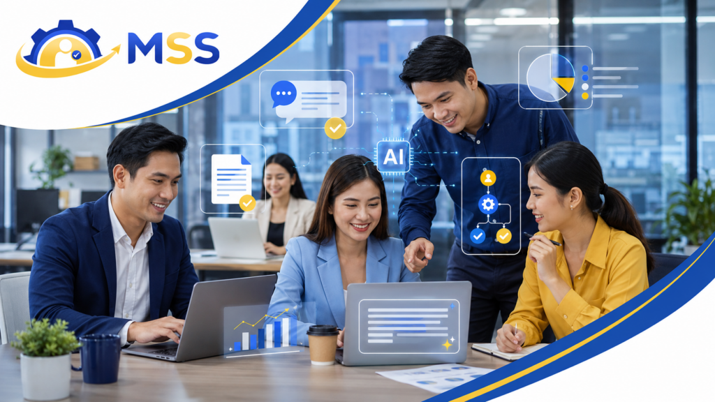 AI for Workplace Productivity Training in the Philippines featuring Filipino professionals using artificial intelligence for business writing, communication, data analysis, workflow improvement, planning, collaboration, and more efficient workplace performance
