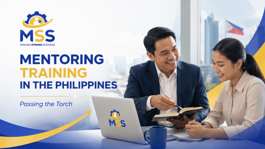 Mentoring Training in the Philippines featuring a Filipino manager guiding an employee during a workplace mentoring conversation by MSS Corporation