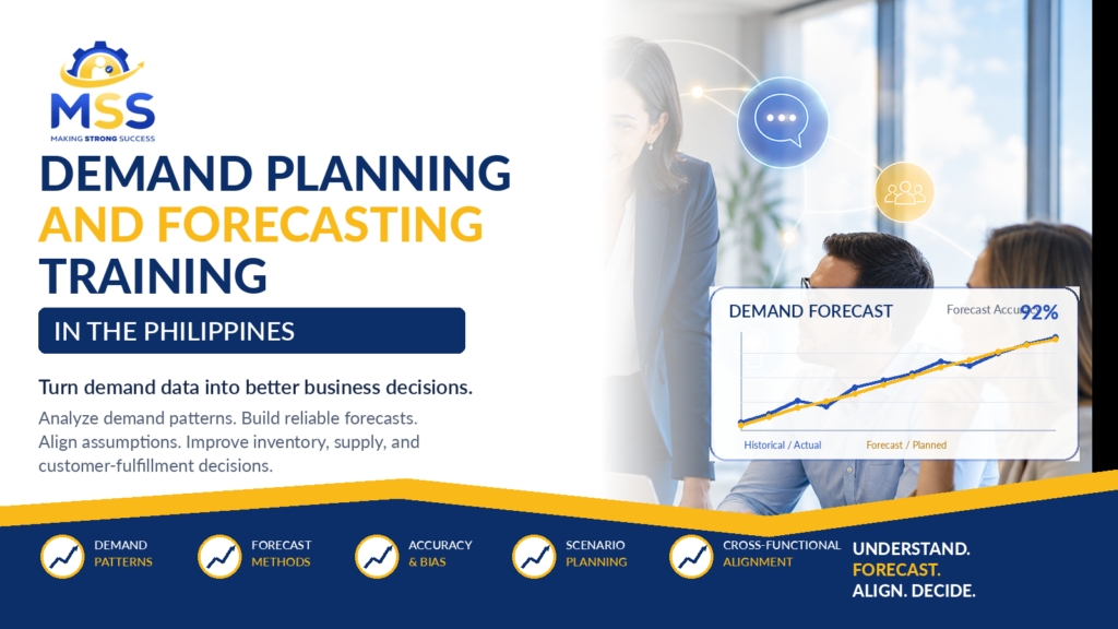 Demand Planning and Forecasting Training in the Philippines featuring demand analysis, sales forecasting, inventory planning, supply coordination, data-driven decisions, and forecast accuracy