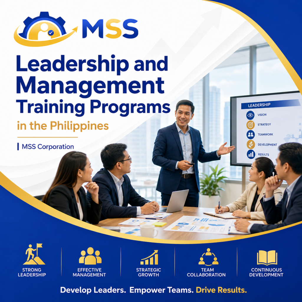 Leadership and Management Training Programs in the Philippines by MSS Corporation, featuring Filipino leaders developing strategic thinking, team collaboration, effective management, and results-driven leadership