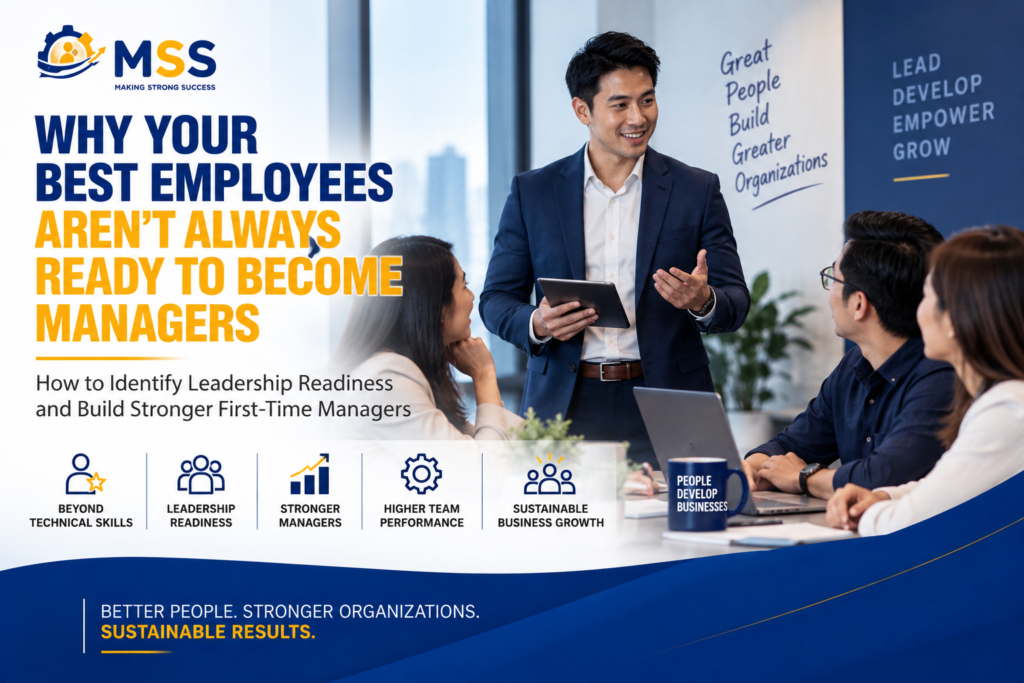 High-performing employee transitioning into management through leadership readiness, management development, coaching, and people leadership.